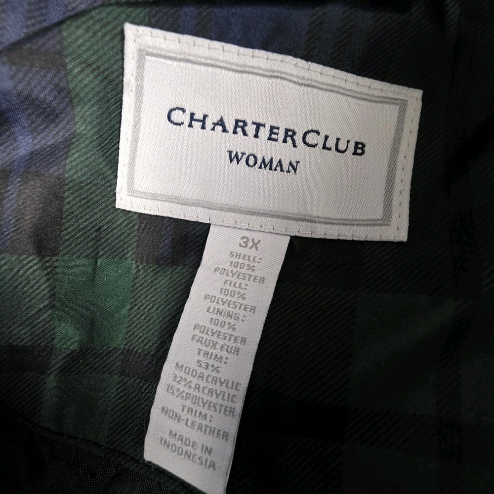 Charter Club Women's 3X Puffer Vest Blackwatch Plaid Quilted Hooded Green Tartan - Picture 8 of 11